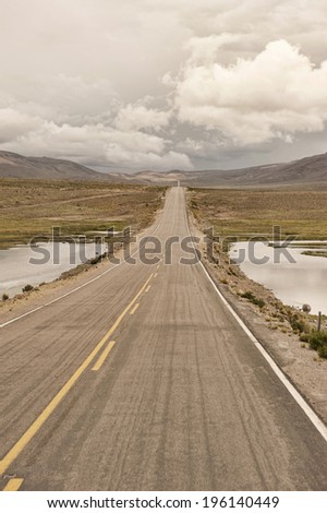 A Peruvian roadway near Arequipa Peru in the Sumbay area on a cloudy day.