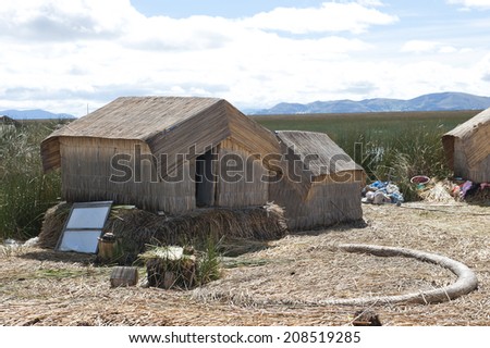 A view of the Lake Titicaca community islands on a sunny day.