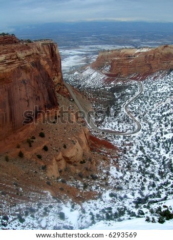Snowy Colorado Monument Park right outside Grand Junction.