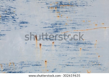 Abstract textured background grunge rusty metal surface is painted bright blue paint