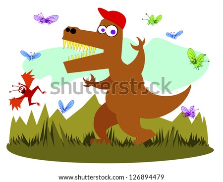 dinosaur boy with red baseball cap
