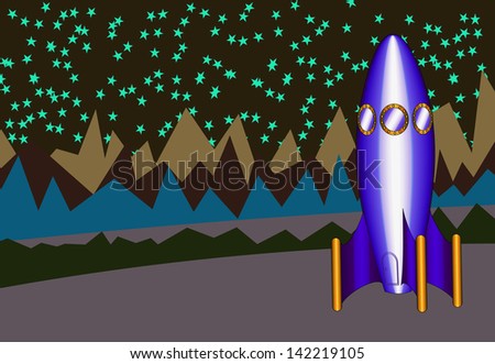 Comic Art of Rocket Ship on Alien Landscape