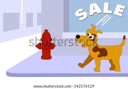 Dog Spots Fire Hydrant on City Sidewalk