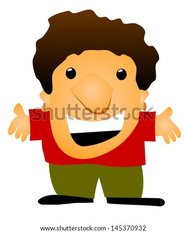 Illustration of a Little Man with a Big Grin And Arms Open Wide