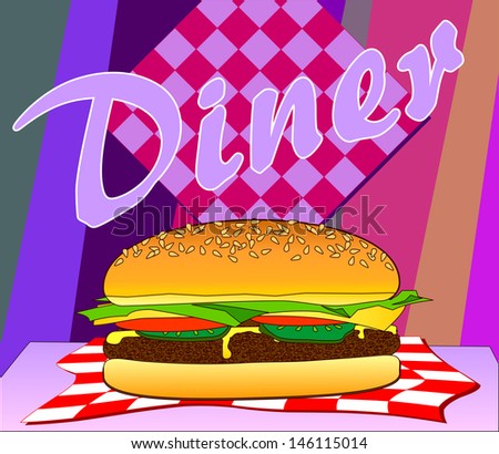 Old-Fashioned Hamburger in a 1950\'s Style Diner