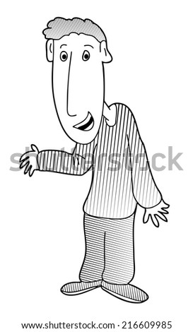 Black and White Illustration of a Smiling Boy Standing