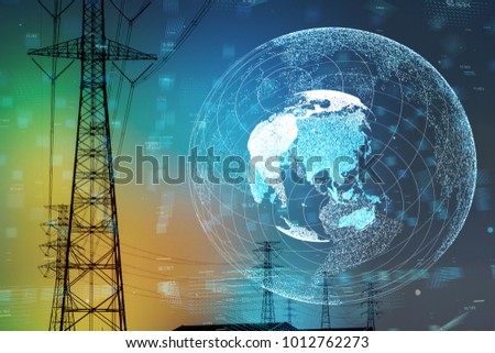 Smart grid and global network concept.