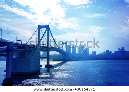 bridge and cityscape, rainbow bridge, tokyo, japan