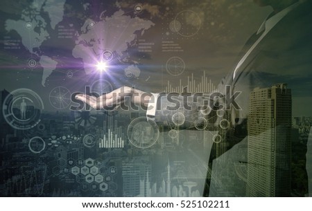 worldwide business graphical interface, IoT(Internet of Things), ICT(Information Communication Technology), digital transformation, abstract background