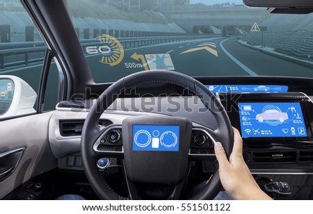 cockpit of vehicle, HUD(Head Up Display) and digital speedometer