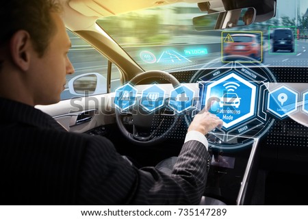 Interior of autonomous car. Self driving vehicle. Driverless car.