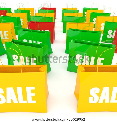 Shopping bags, render, illustration for sale action.
