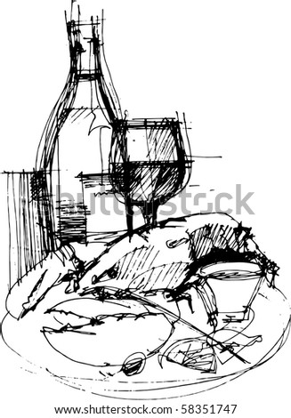 lobster and wine - handmade picture