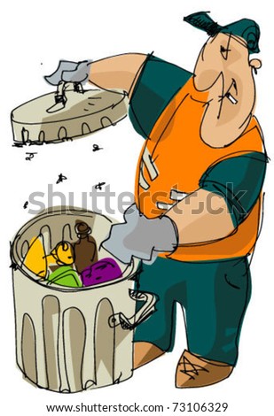 Dustman Near Bin Stock Vector Illustration 73106329 : Shutterstock