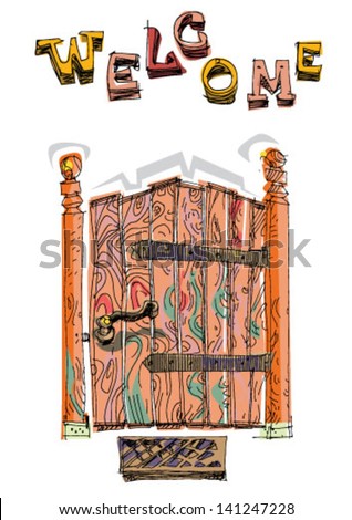 Vintage Gate - Cartoon Stock Vector Illustration 141247228 : Shutterstock