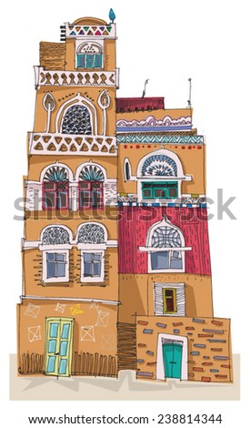 Traditional architecture in mountain village Yemen cartoon Traditional architecture in mountain village Yemen cartoon