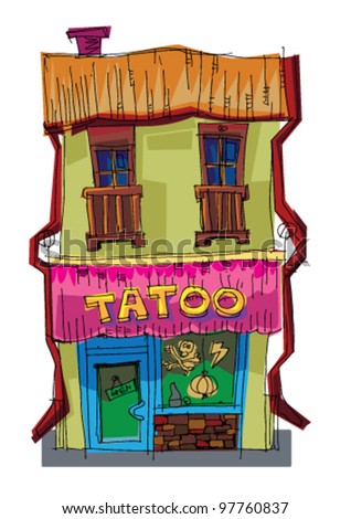stock vector tattoo parlor facade cartoon