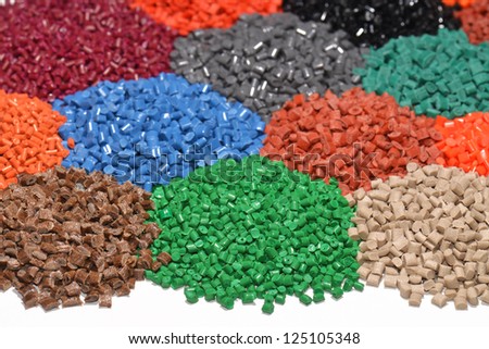 several dyed polymer resins for injection moulding process
