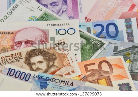 former european national currencies and new european currency Euro