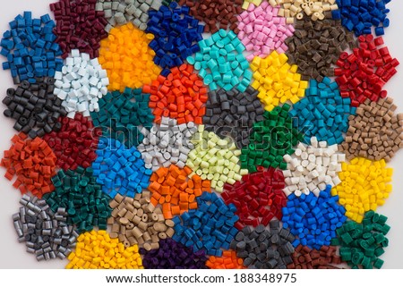 heaps of dyed plastic polymer resin