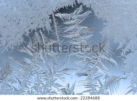 Frost : Ice crystals on a window in winter.