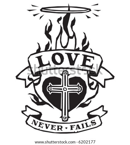 stock vector : 'Love Never Fails' tattoo design.