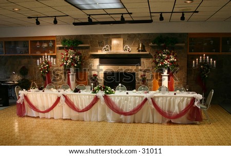 stock photo The head table at the reception of a wedding wedding head table