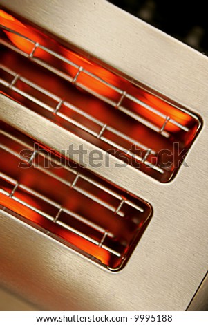 close up of a hot toaster