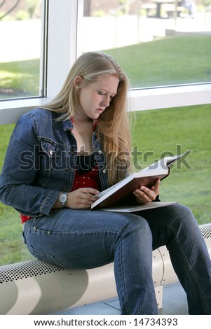 one young woman college student studying at school
