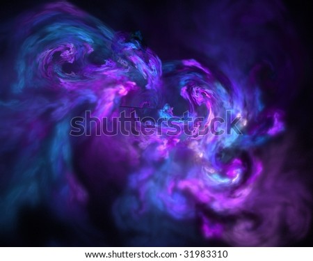 stock photo : blue and purple space chaos over black background fractal 
