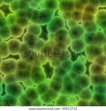 green and yellow computer generated living cells under a microscope with neon hue. science and medical microscopy details. tiles seamlessly