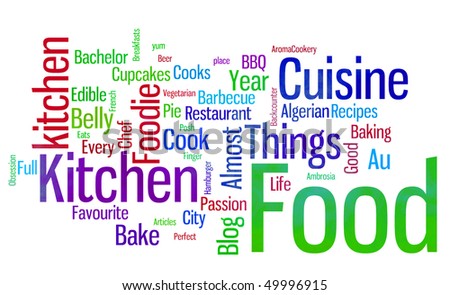 stock photo : large group of scattered brightly colored words describing or 
