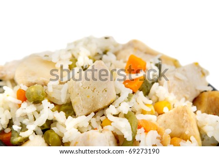 bowl of chicken and rice with mixed vegetables