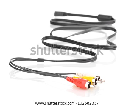 Audio and video cable isolated on white