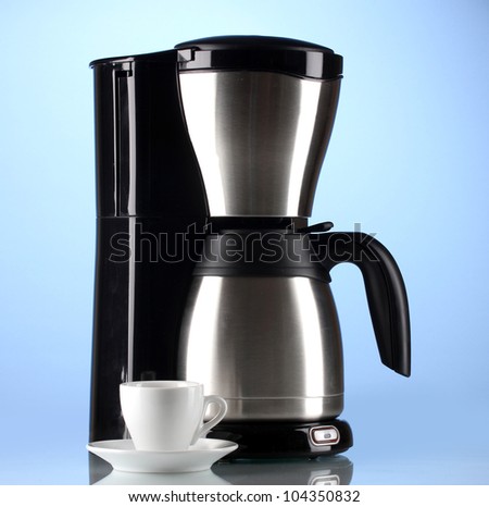 Coffee Maker With White Cup On Blue Background Stock Photo 104350832 : Shutterstock