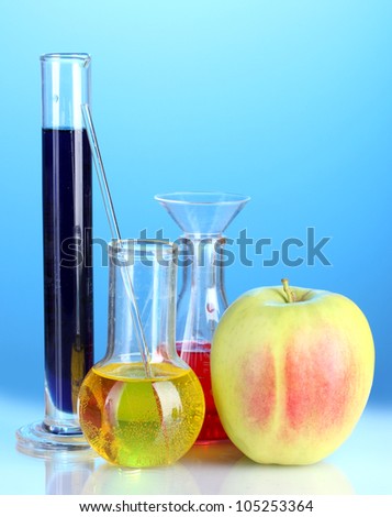 Genetically modified food on blue background