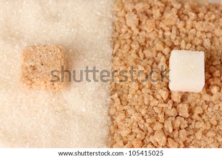 Pattern of white sugar and brown sugar close-up