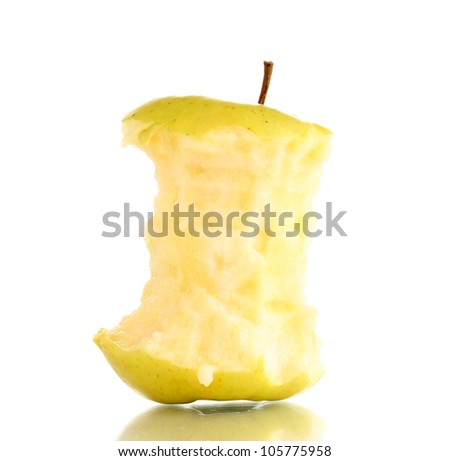 Green bitten apple isolated on white
