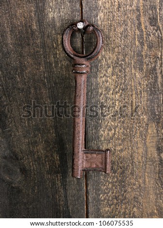 Antique key on wooden background