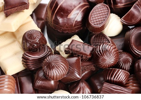 Many different chocolate candy closeup