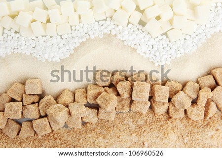 Sweetener with white and brown sugar close-up