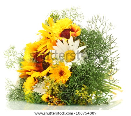 beautiful bouquet of bright wildflowers, isolated on white