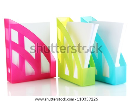 Colorful trays for papers isolated on white