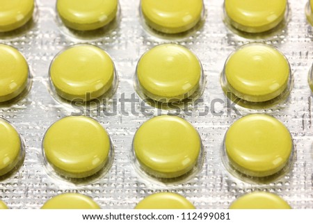 pills packed in blisters, close up