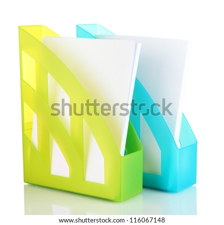 Colorful trays for papers isolated on white