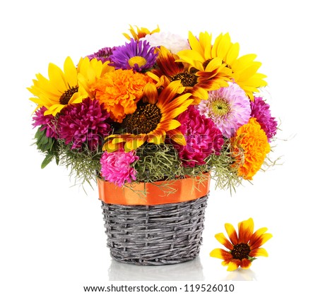 Beautiful bouquet of bright flowers isolated on white