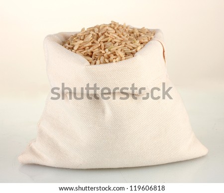 Cloth bag of rice isolated on white