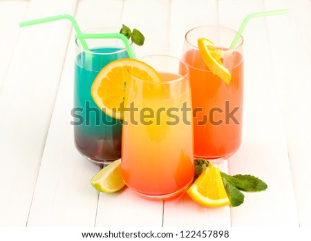Three cocktails on white background