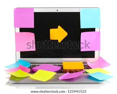 Laptop with empty stickers isolated on white