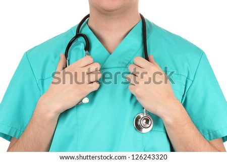 Doctor with stethoscope isolated on white Doctor with stethoscope isolated on white